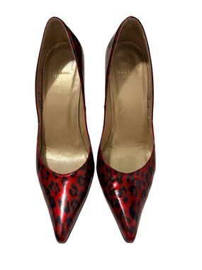 Stuart Weitzman Ferago Red Leopard Patent Leather Pumps 8.5